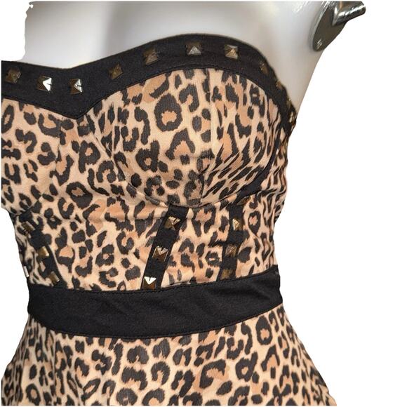 Vintage Y2K Leopard Print Studded Bustier Strapless Tube Top Retro Boho Goth MED - Picture 6 of 11
